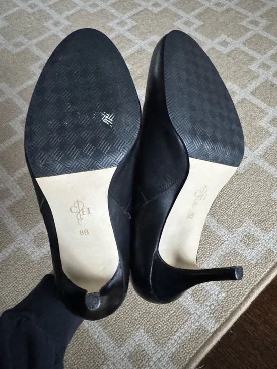 Cole Haan Leather Ankle Booties Black Almond Toe Heels Classic Office Size 8 - Picture 9 of 10